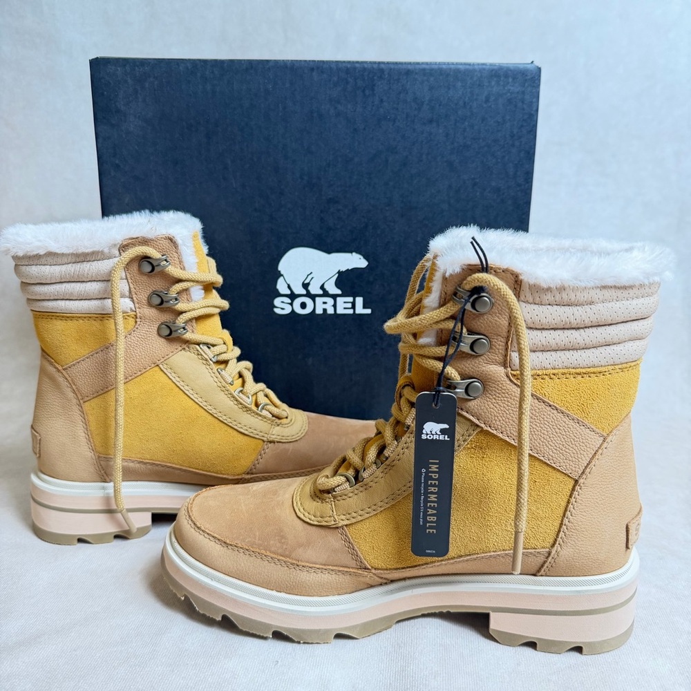Sorel Lennox Lace Cozy WP Boots Geo Yellow Curry 7.5 Waterproof Insulated - Picture 12 of 14